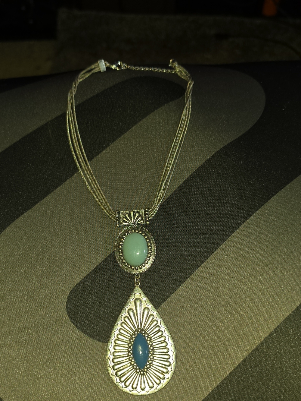 Silver-Tone Pendant Necklace with Mint and Teal Stones